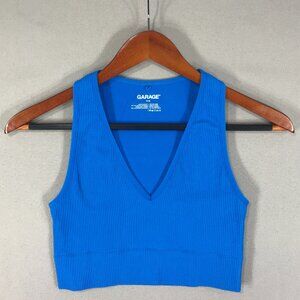 Garage Tank Top Women's Small Blue Pullover Cropped V-Neck Ribbed Athleisure Gym